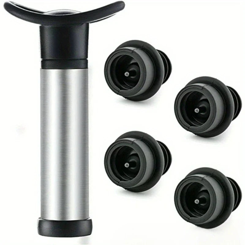 Stainless Steel Red Wine Vacuum Pump Black Plastic Silicone Plug