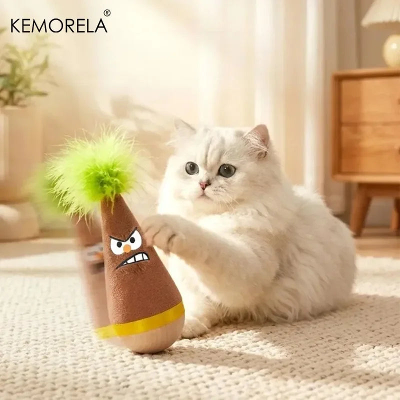 KEMORELA Feather Cat Tumbler Roly-Poly Wooden Toy