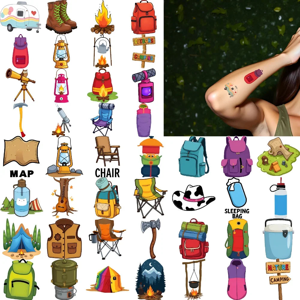 63pcs Camping Outdoor Temporary Tattoo Stickers for Kids & Boys