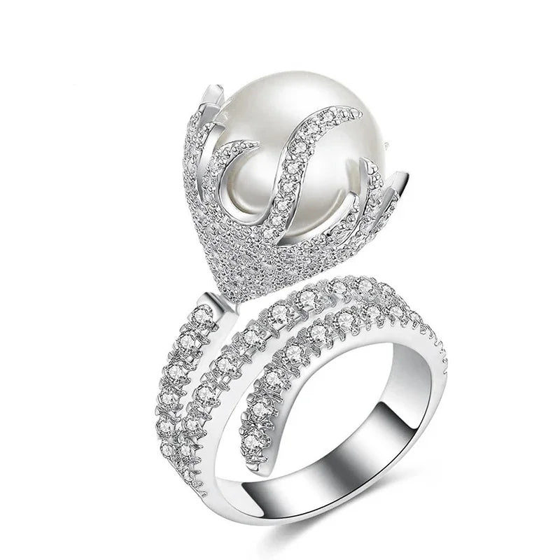 Huitan Imitation Pearl Women's Ring – Elegant Wedding Band