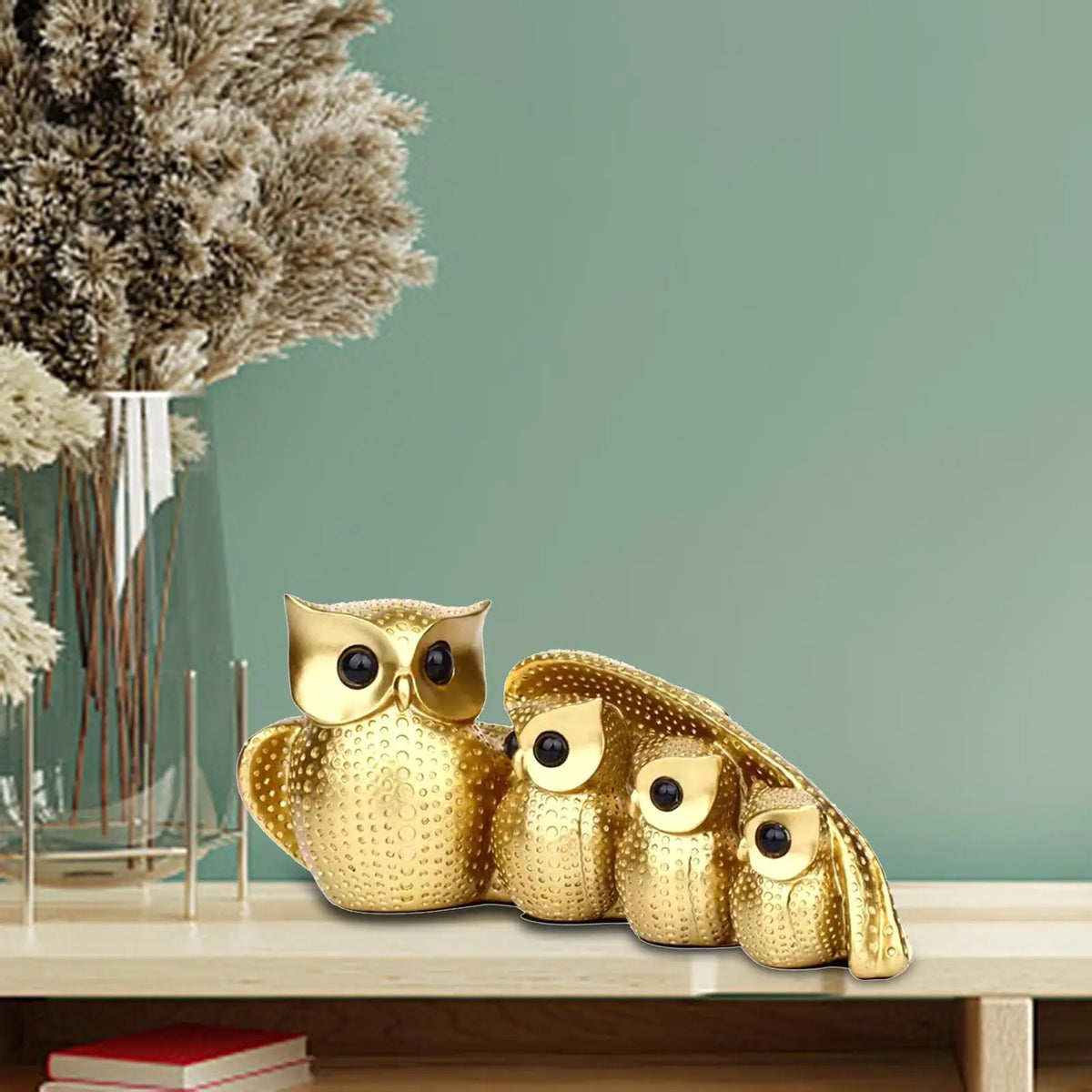 Family of Four Owl Statue – Resin Bird Figurine Home Decor