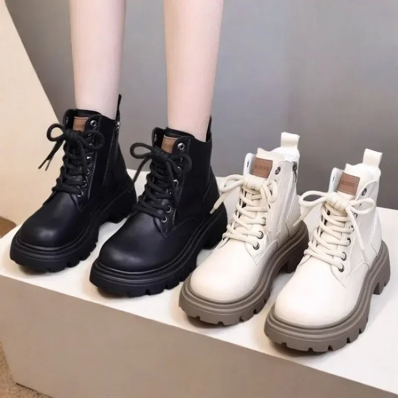 Women's Lace-Up Platform Ankle Boots – Plush Winter Boots