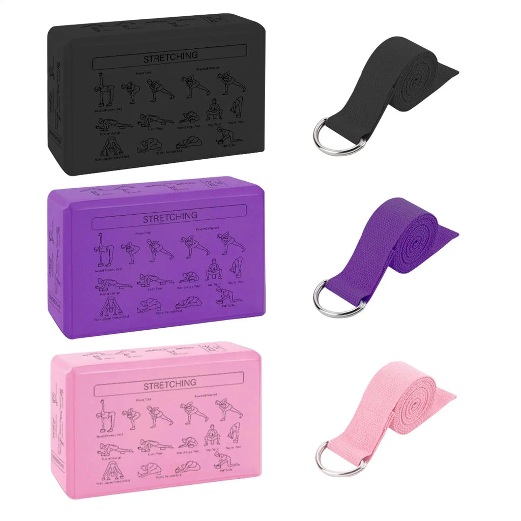 2-Pack EVA Yoga Blocks & Stretch Strap | Non-Slip Foam Bricks
