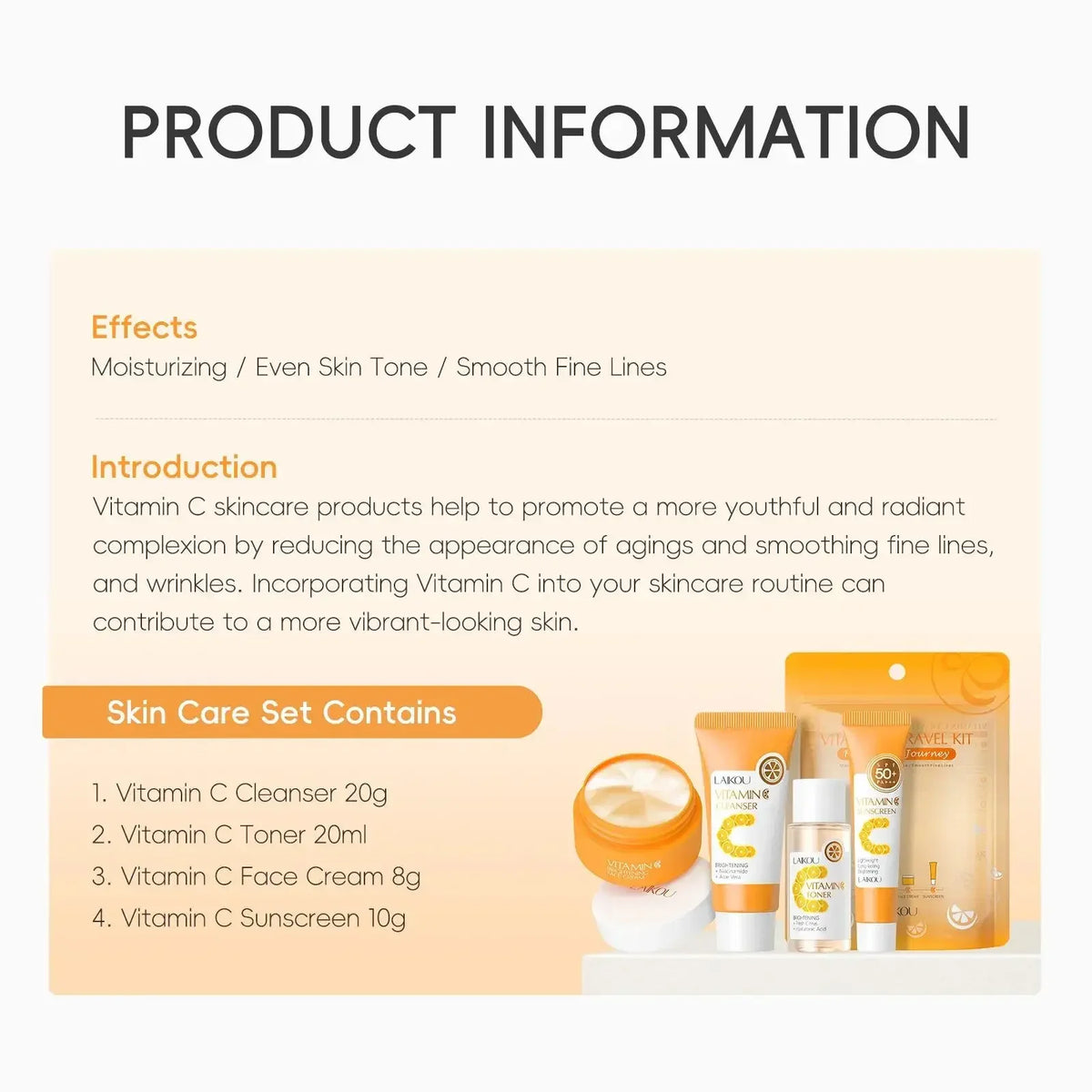 LAIKOU Vitamin C 4-Piece Travel Skincare Set | SPF50+