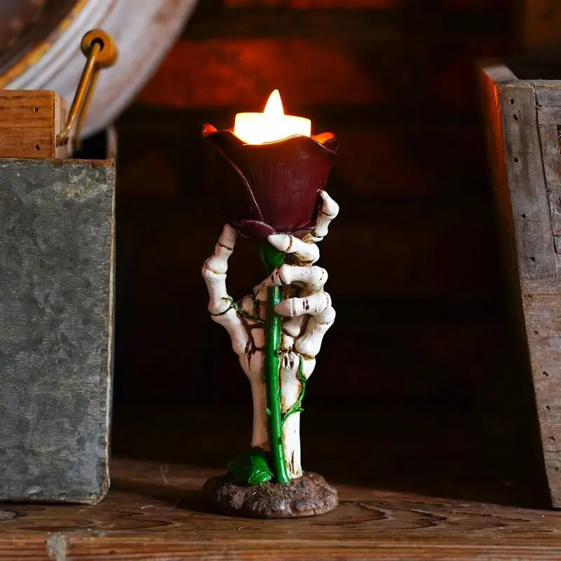 Halloween Skeleton Hand Rose Candlestick Decoration Resin Home Retro