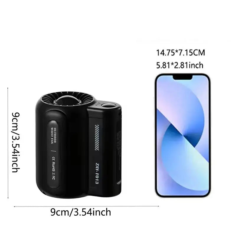 Portable Bladeless Waist Fan – 5-Speed USB Rechargeable Mini Fan