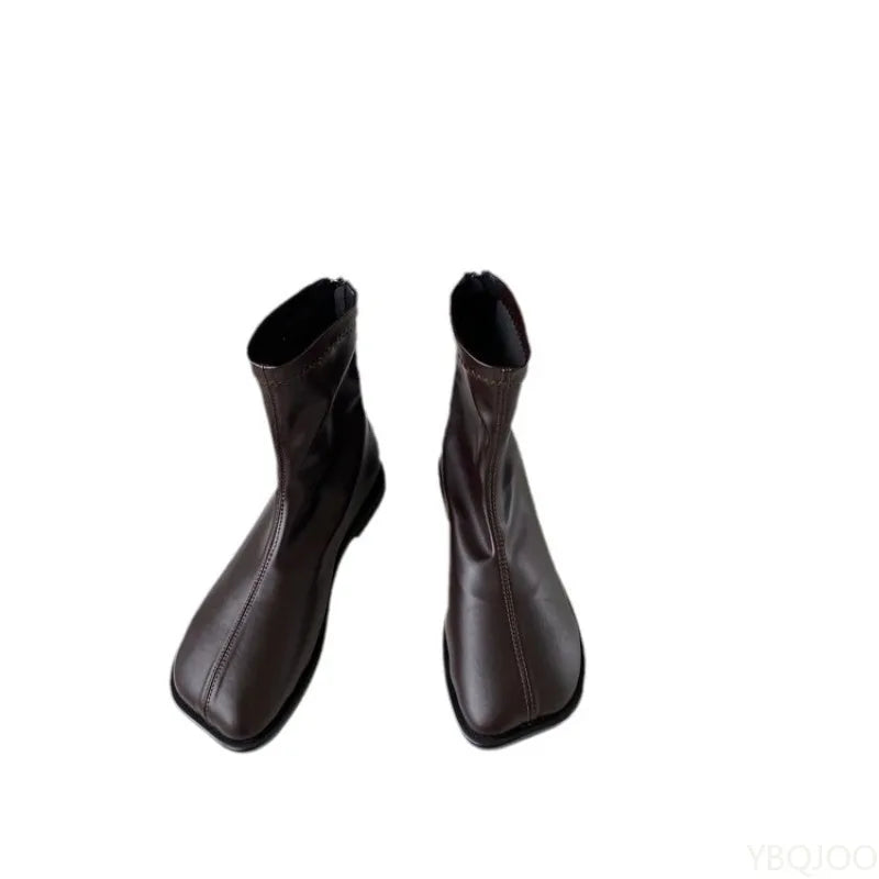 Women's Low Heel Square Toe Ankle Boots with Zipper | Fall Winter