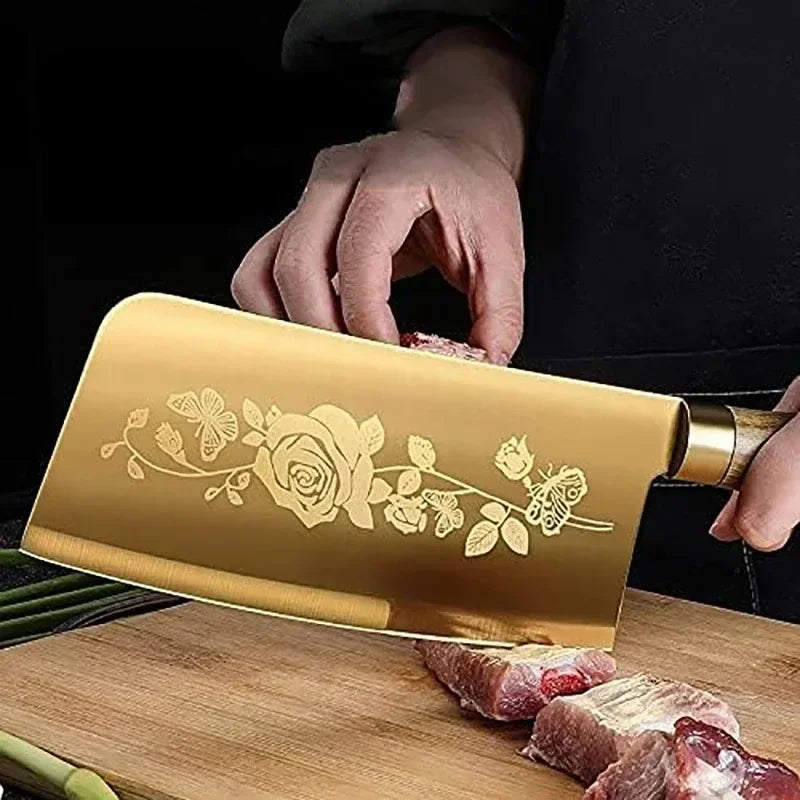 Gold-Plated Titanium Kitchen Cleaver – Sharp Stainless Steel Knife