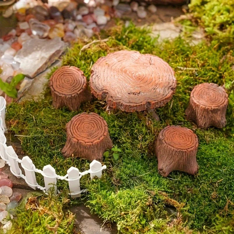 5-Piece Mini Tree Stump Resin Ornaments – Garden & Home Decor