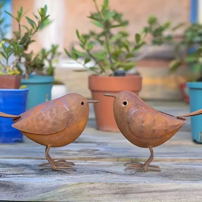 Rustic Iron Metal Bird Statue | Outdoor Garden Sculpture Decor
