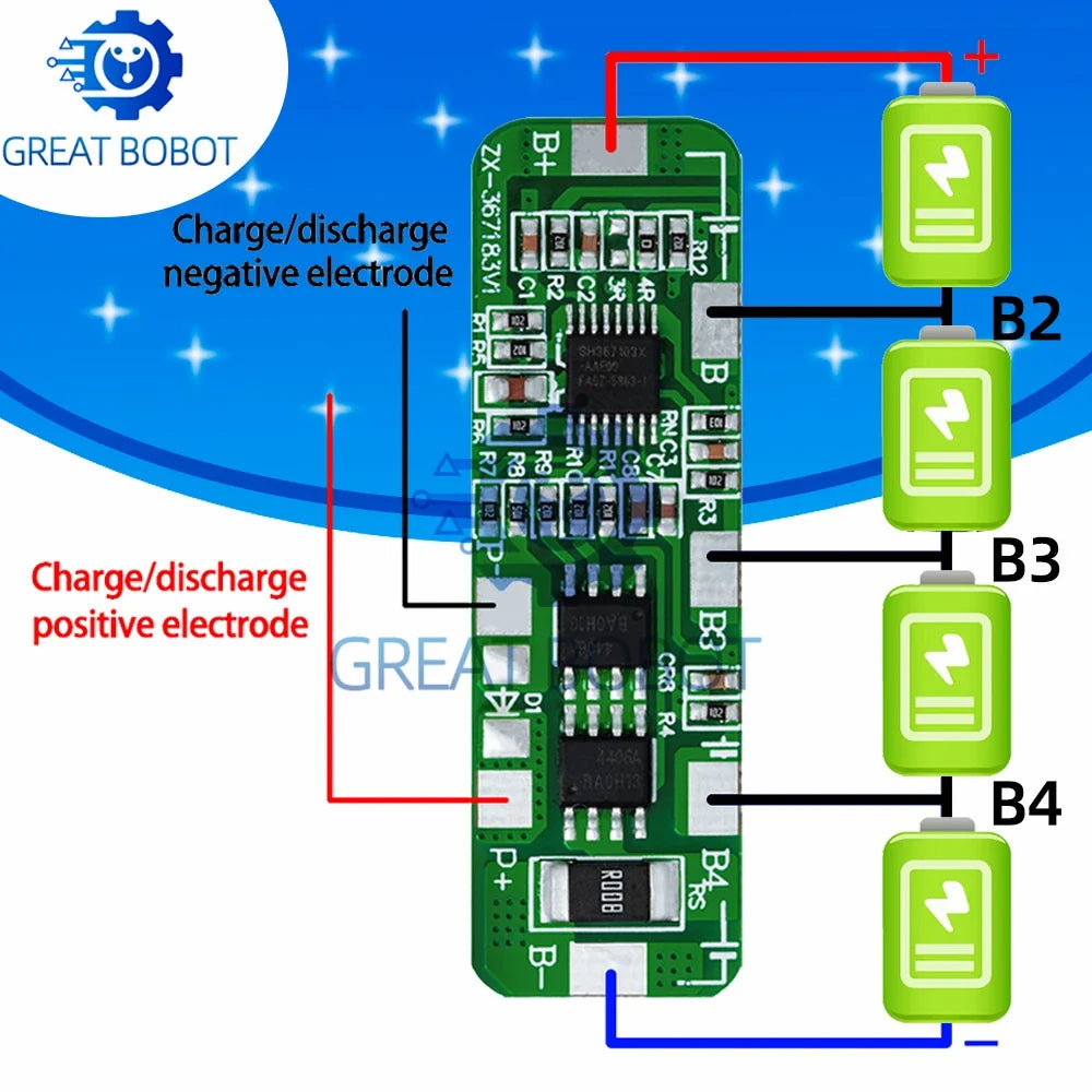 4S 18650 Li-ion BMS Protection Board PCB 4A–5A | 1–5 Pack
