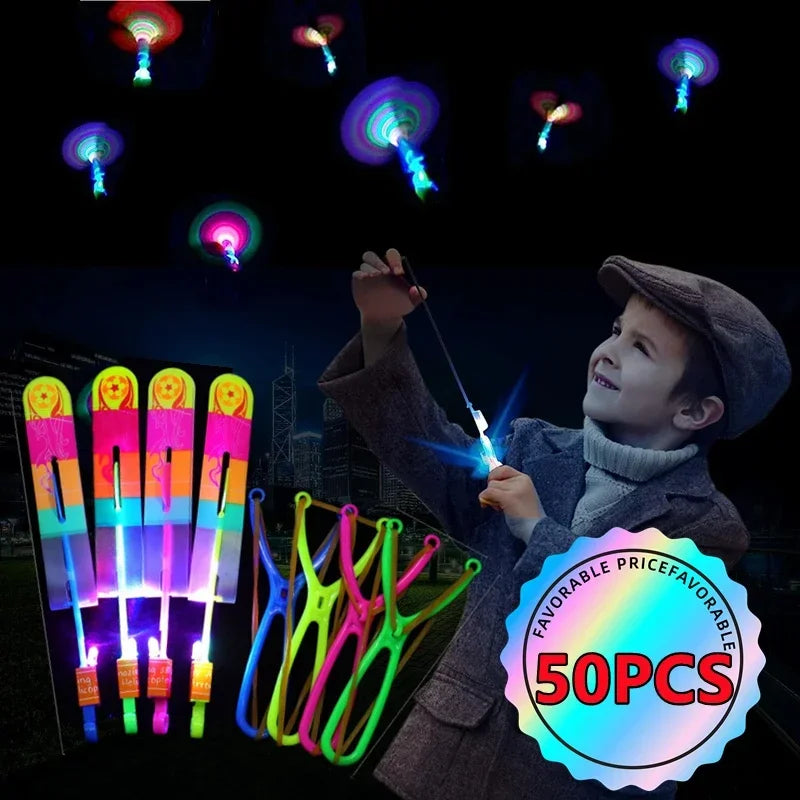 LED Arrow Rocket Helicopter Toy – Rubber Band Launcher, Party Fun
