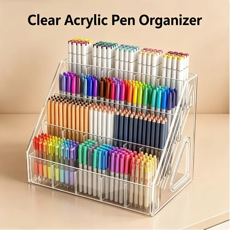 Large Capacity Acrylic Pen Holder & Desk Organizer