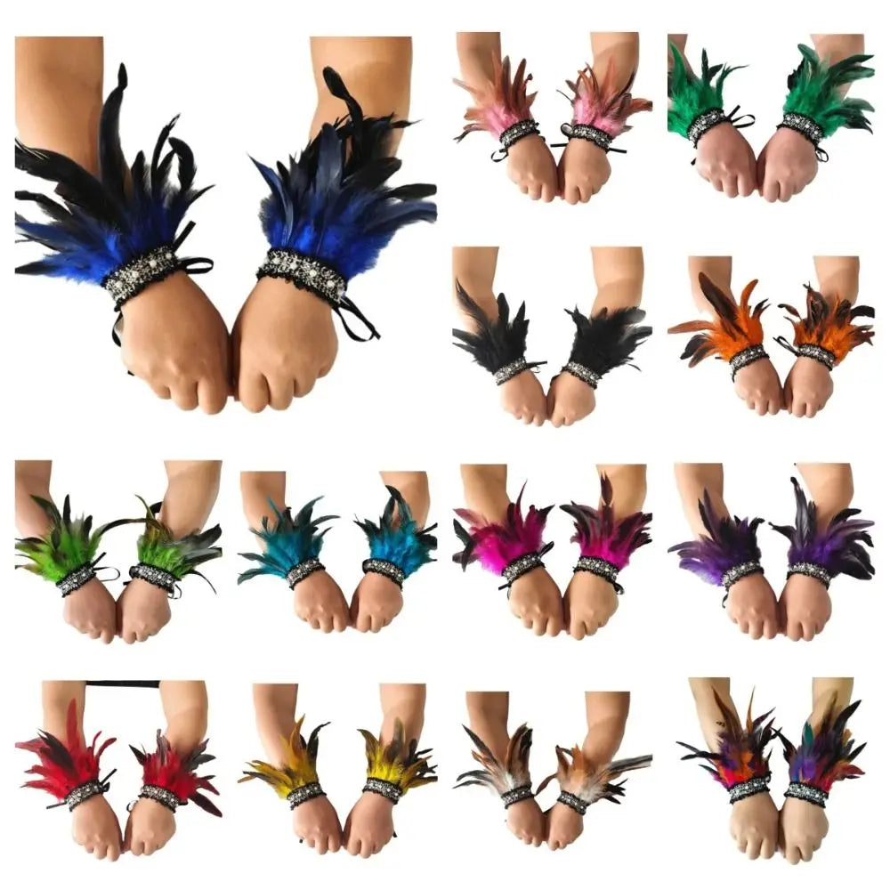 Feather Wrist Cuffs – Lace Pearl Arm Cuffs for Halloween & Carnival