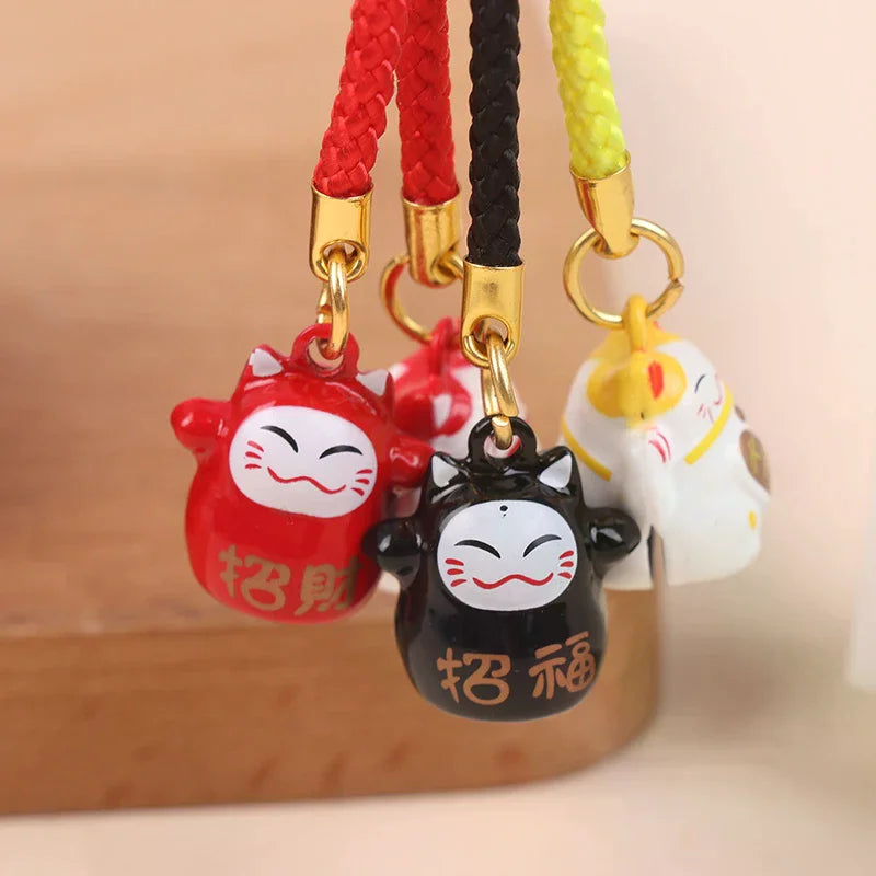 Japanese Lucky Cat Copper Bell Keychain & Bag Pendant
