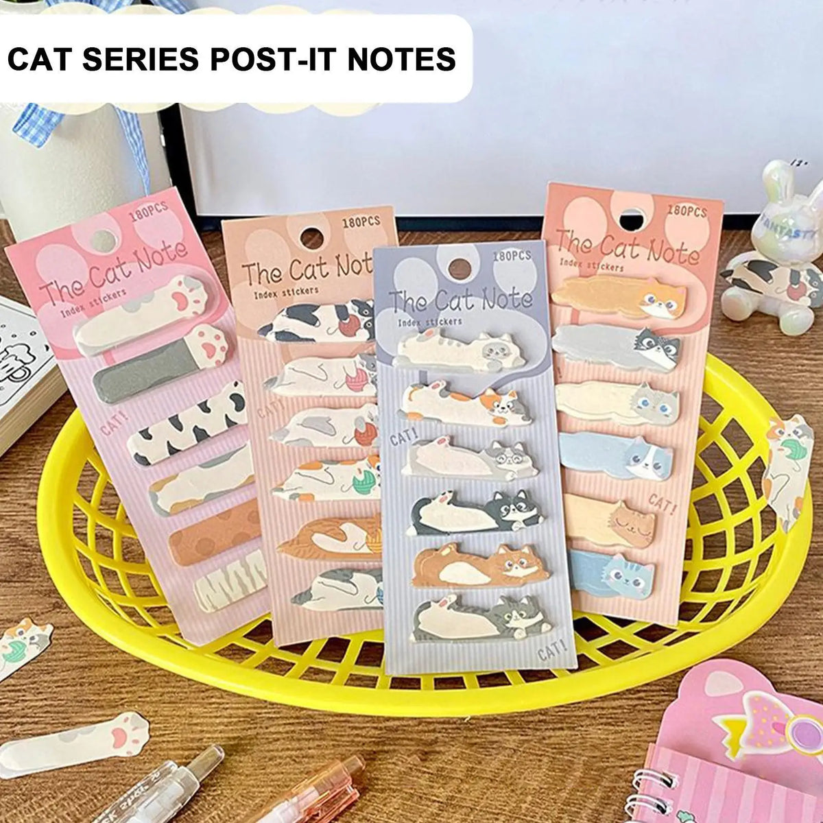 Cute Cat Sticky Notes – 180 Sheets Cartoon Memo Pads