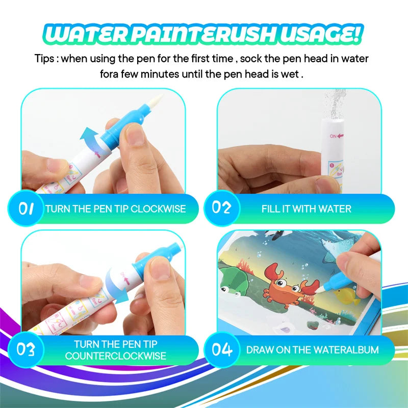 Water Drawing Books Educational Toy Kids Toddlers Reusable Graffiti