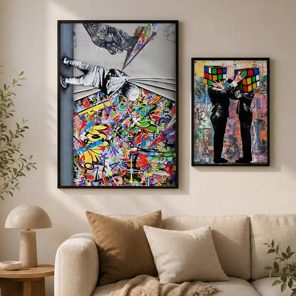 Banksy-Style Peel & Stick Wall Poster – Waterproof PVC HD Art