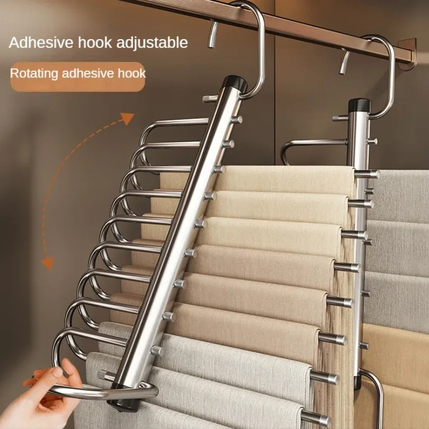 Stainless Steel Folding Pants Hanger Multi-layer Magic Clips