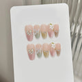 Press On Nails Pink Green Cat Eye Butterfly | Korean French Style
