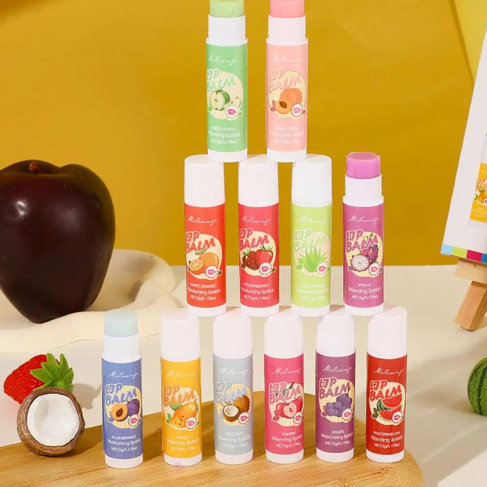 12-Pc Color Changing Lip Balm Set – Moisturizing Fruit Flavor