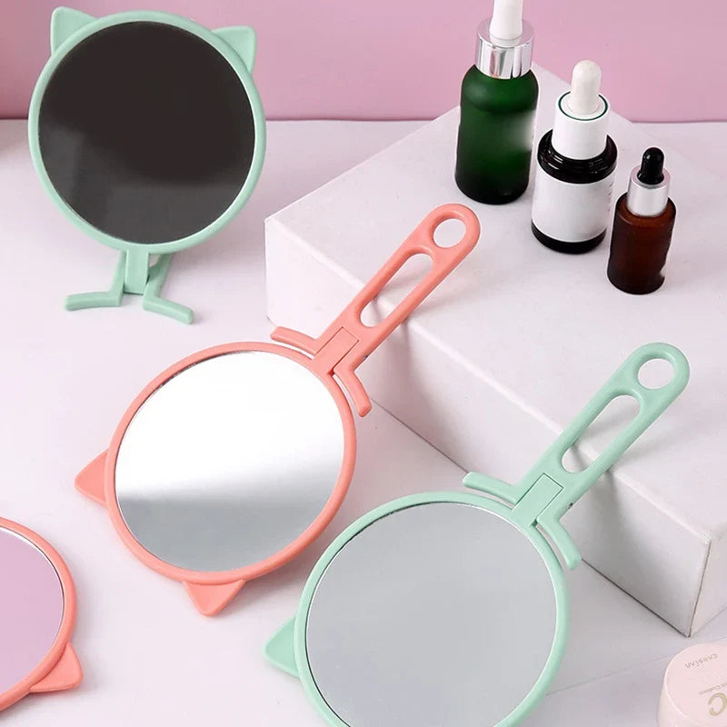 Cat Ears Foldable HD Makeup Mirror – Portable Handheld & Desktop