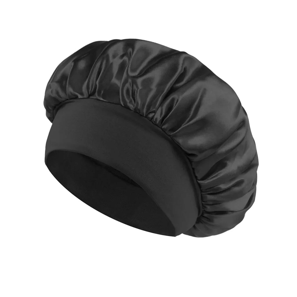 Wide-Brim Satin Sleep Cap for Women – Hair Care Bonnet