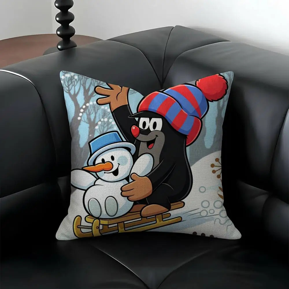 Cartoon Mole Linen Cushion Cover – Sofa, Bed & Chair Decor
