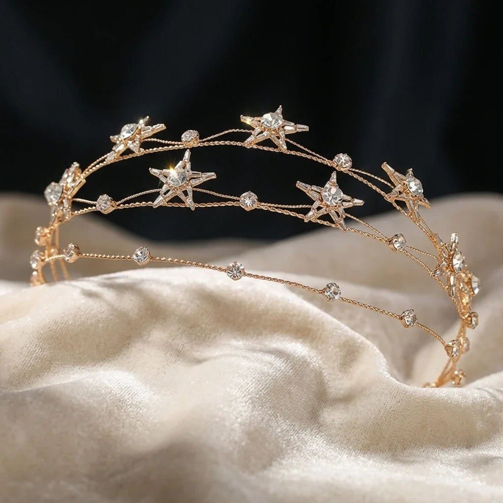 Baroque Star Rhinestone Bridal Headband | Gold Alloy Hairband