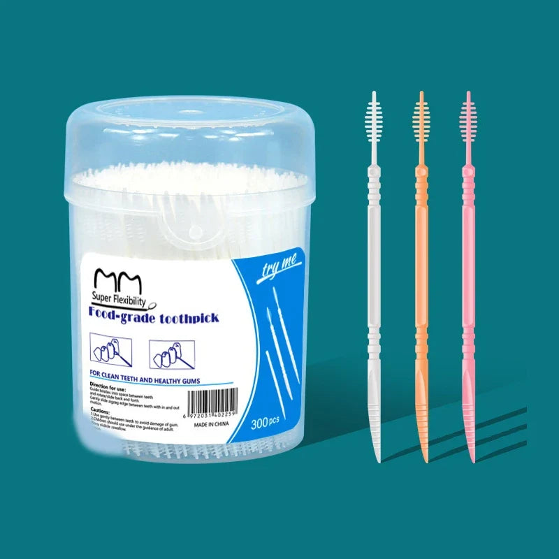 300pcs Double-Head Interdental Brushes & Dental Floss Picks