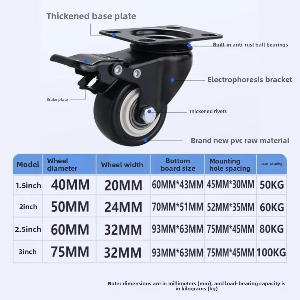 4-Pack Heavy Duty Swivel Caster Wheels with Brake – 180kg