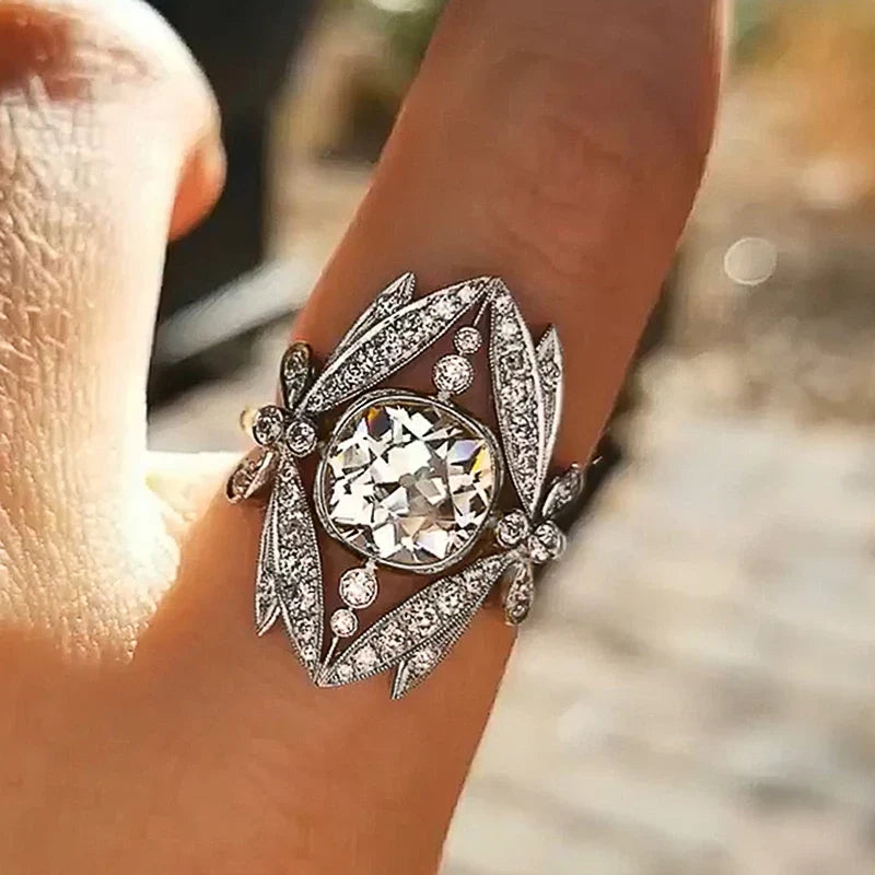 Huitan Hollow Band CZ Crystal Bridal Ring for Women | Sizes 5–14