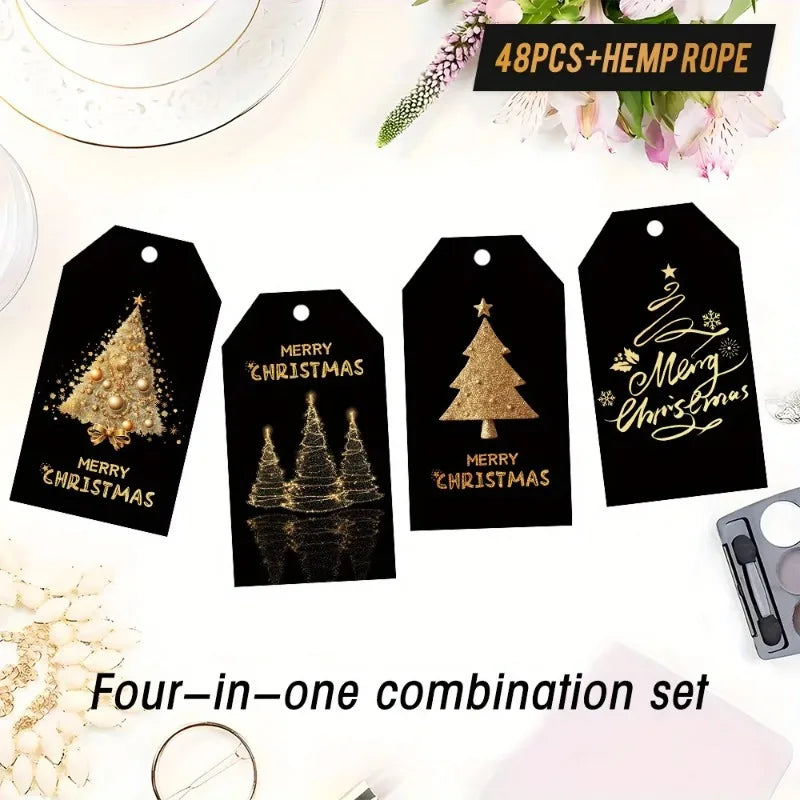 48 PCS Black Gold Gift Tags with Hemp Rope | Party & Wrapping