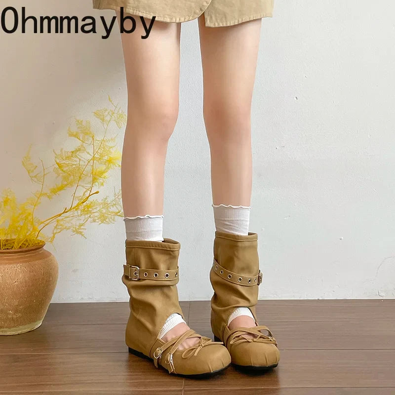 Women's Vintage Hollow Wedge Sandal Boots – Slip-On Western