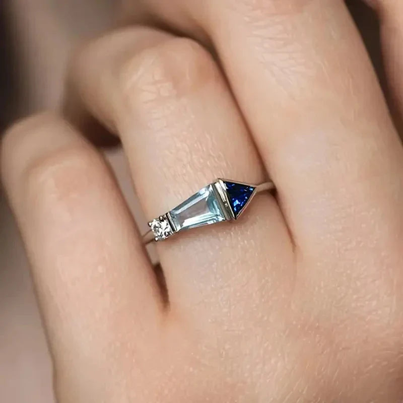 Huitan Blue CZ Geometric Ring – Women's Fashion Jewelry