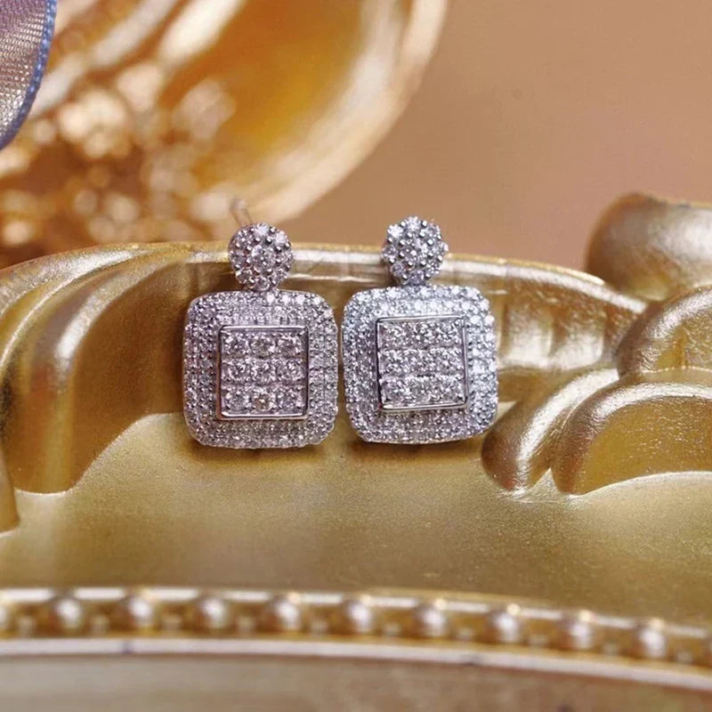 Huitan Geometric Pavé CZ Stud Earrings | Wedding & Party