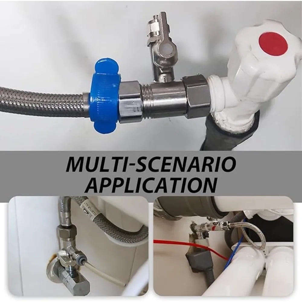 RO Feed Water Adapter 1/2" to 1/4" with Shut-Off Ball Valve Tee