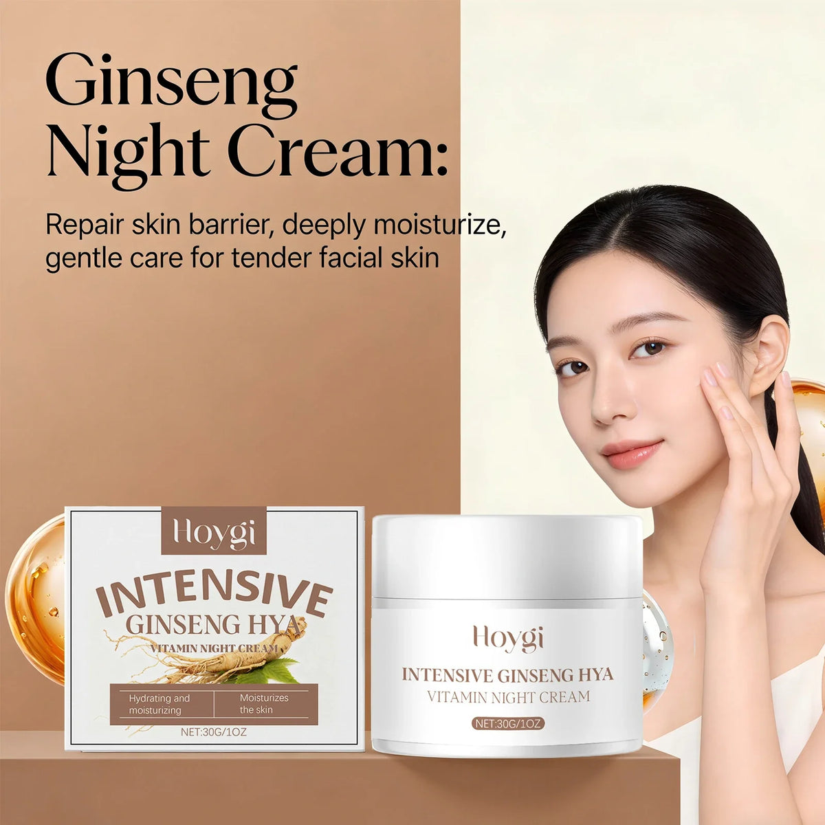 Ginseng Night Cream Hyaluronic Acid Face Antioxidant Brightening Skin