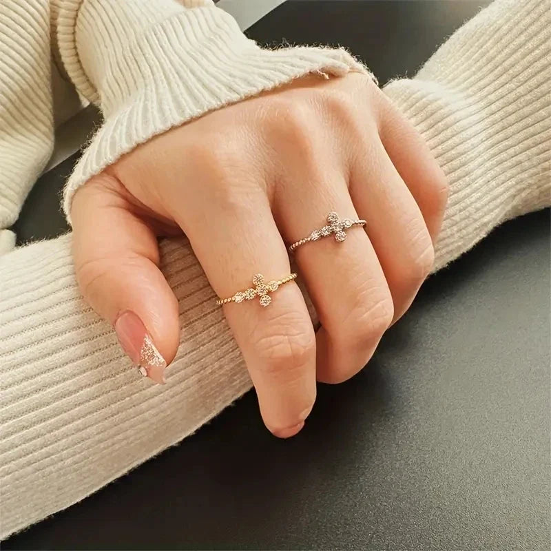 Huitan Cross Ring Women – CZ Pavé Gold & Silver Fashion Ring