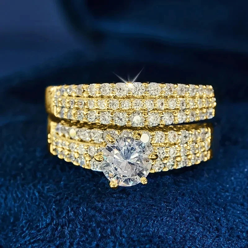 Huitan 6-Claw CZ Bridal Ring Set – 2Pcs Wedding Bands
