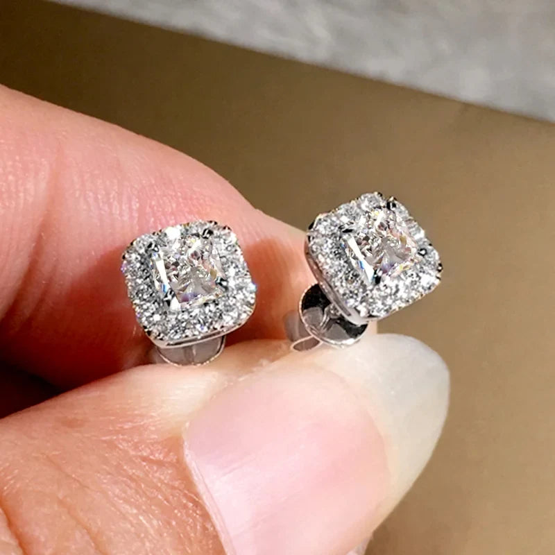 Huitan Cubic Zirconia Stud Earrings – Geometric Fashion Jewelry