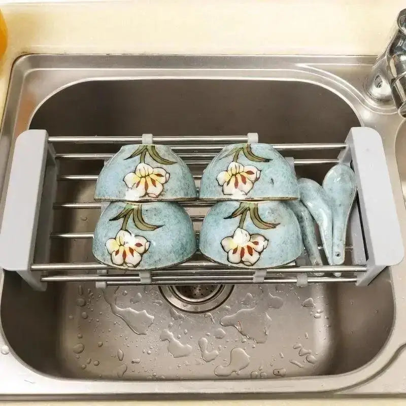 Adjustable Stainless Steel Sink Dish Drying Rack & Drain Basket