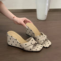 Women's Polka Dot Wedge Slippers – Open Toe Slip-On Slides
