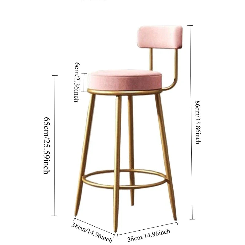 Nordic Velvet Bar Stool with Backrest | Iron Art Counter Chair