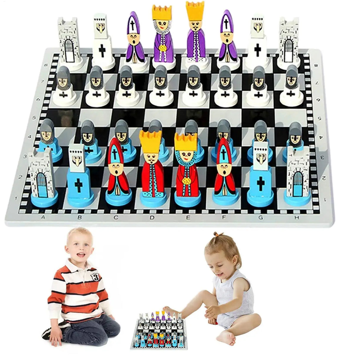 Portable Wooden Chess Set – Cartoon Pieces & Travel Board Game