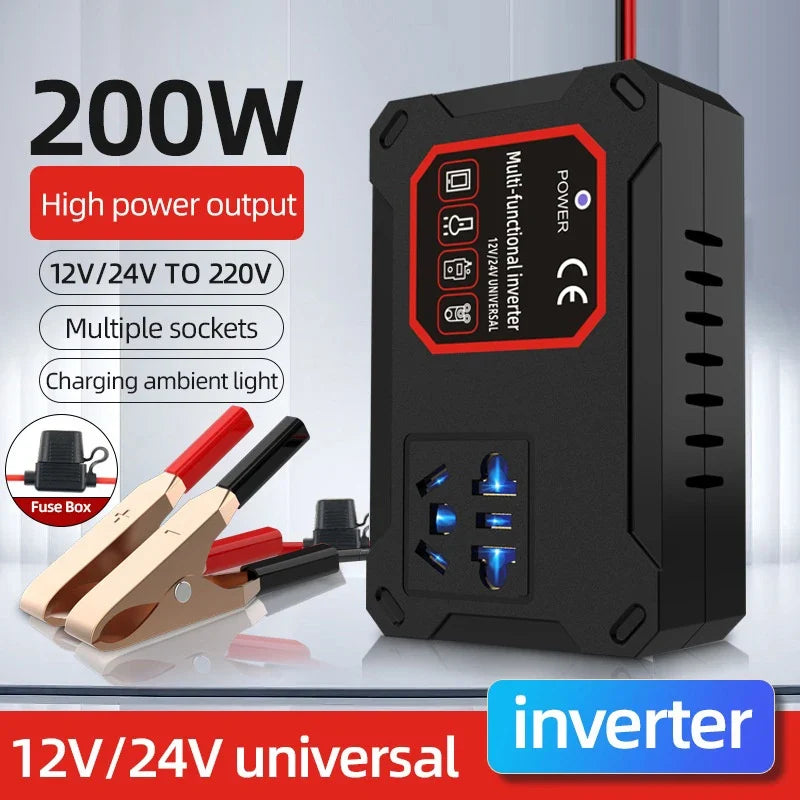 200W Car Power Inverter 12V/24V to 220V Portable Converter