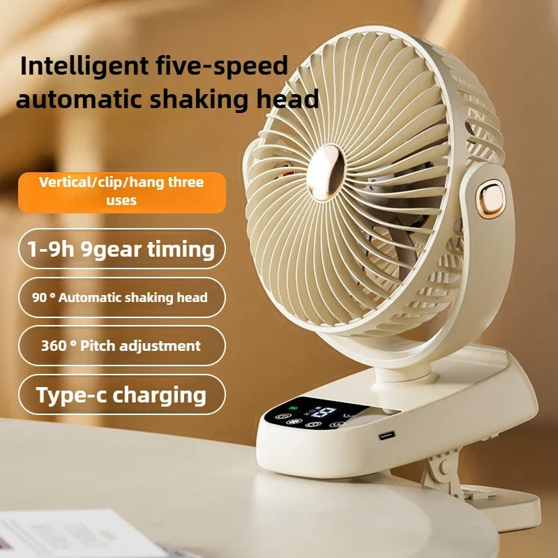 URGGU USB Clip Fan – 5-Speed Oscillating, Timer & Display