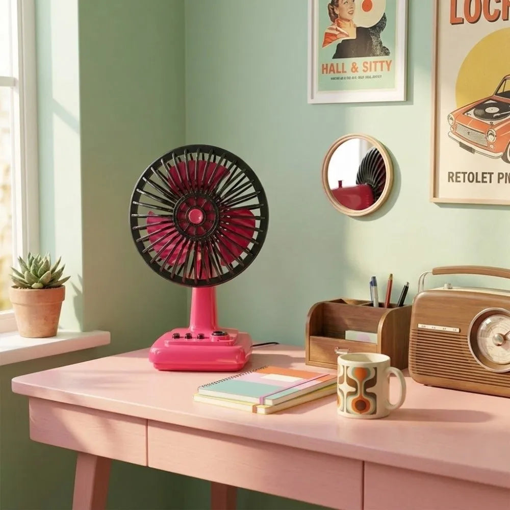 Retro Creamy Mini Desktop Fan – Rechargeable Portable USB Fan