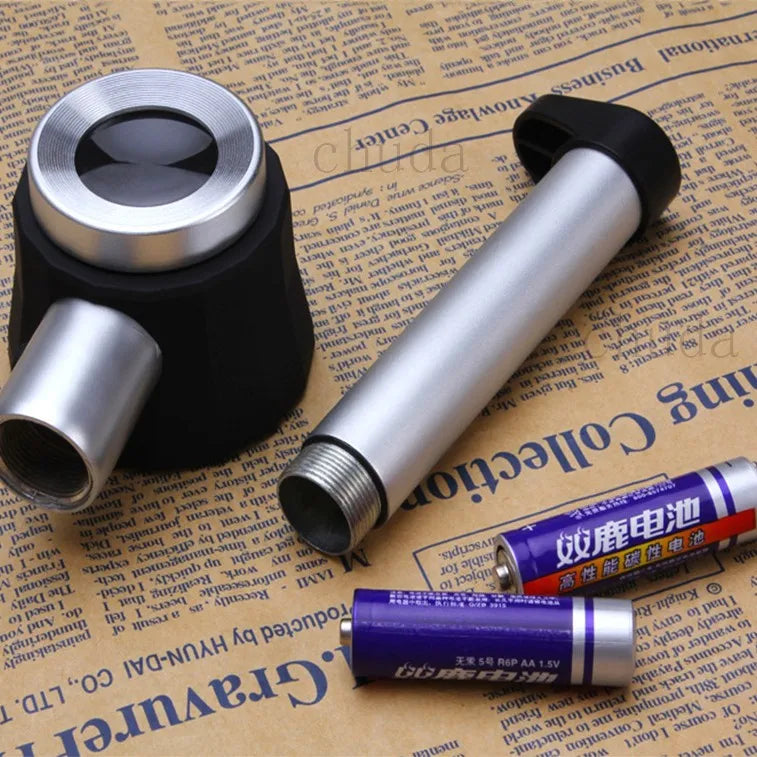 20X LED Magnifying Glass with Light & Scale – Metal Spoon Loupe