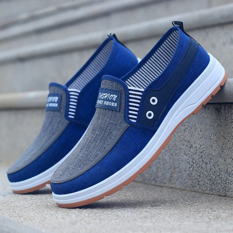 Men's Canvas Slip-On Loafers – Lightweight Color Block Casual Shoe